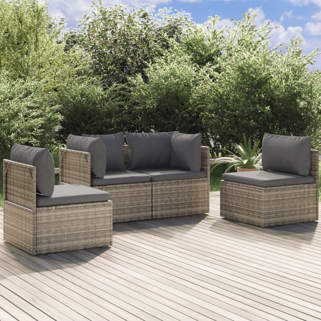 Set Divani da Giardino 4 pz con Cuscini in Polyrattan Grigio