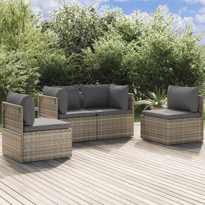 Set Divani da Giardino 4 pz con Cuscini in Polyrattan Grigio