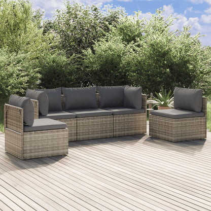 Set Divani da Giardino 5 pz con Cuscini in Polyrattan Grigio