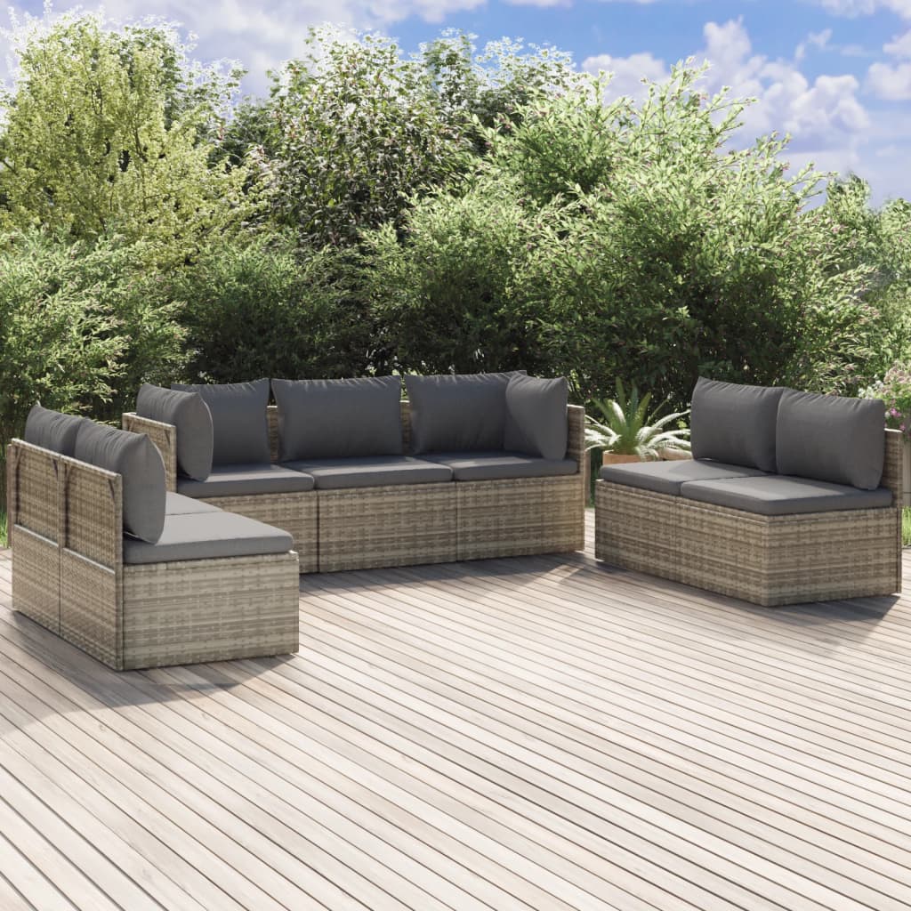 Set Divani da Giardino 7 pz con Cuscini in Polyrattan Grigio