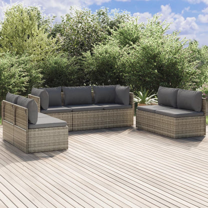 Set Divani da Giardino 7 pz con Cuscini in Polyrattan Grigio