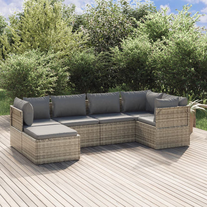 Set Divani da Giardino 6 pz con Cuscini in Polyrattan Grigio