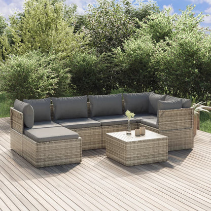 Set Divani da Giardino 7 pz con Cuscini in Polyrattan Grigio