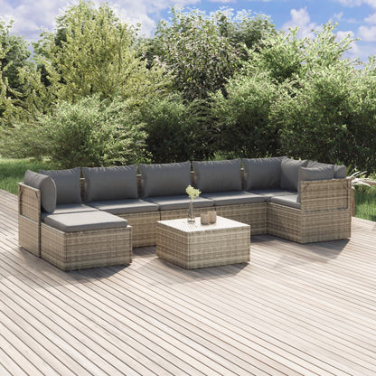 Set Divani da Giardino 8 pz con Cuscini in Polyrattan Grigio