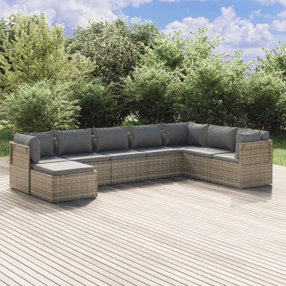 Set Divani da Giardino 8 pz con Cuscini in Polyrattan Grigio