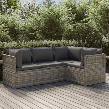 Set Divani da Giardino 4 pz con Cuscini in Polyrattan Grigio
