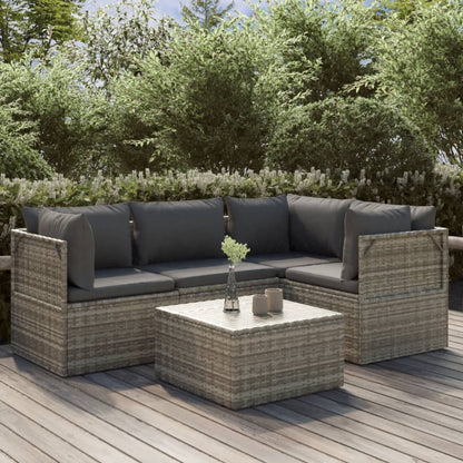 Set Divani da Giardino 5 pz con Cuscini in Polyrattan Grigio