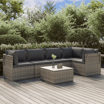 Set Divani da Giardino 6 pz con Cuscini in Polyrattan Grigio