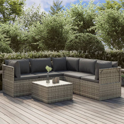 Set Divani da Giardino 6 pz con Cuscini in Polyrattan Grigio