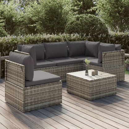 Set Divani da Giardino 6 pz con Cuscini in Polyrattan Grigio