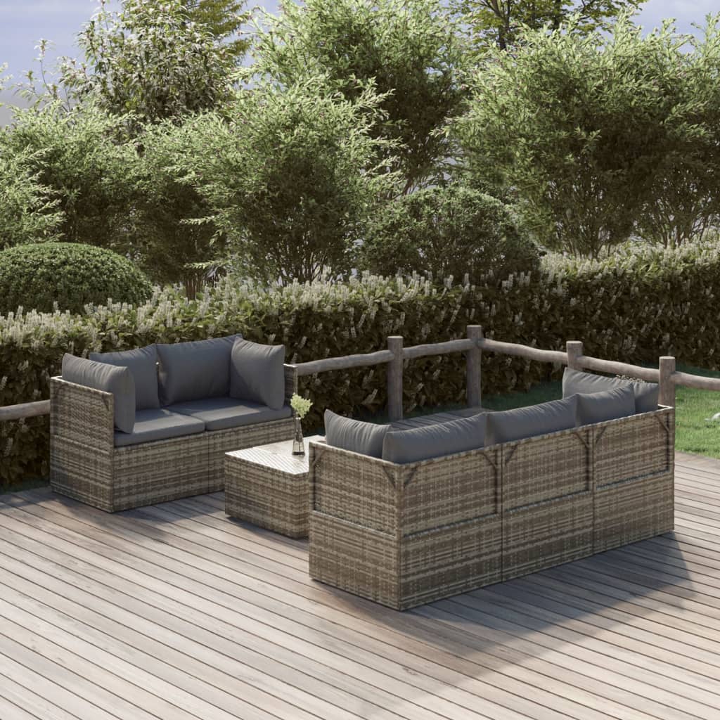 Set Divani da Giardino 6 pz con Cuscini in Polyrattan Grigio