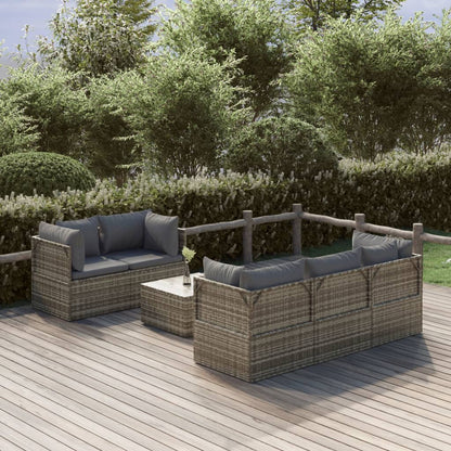 Set Divani da Giardino 6 pz con Cuscini in Polyrattan Grigio