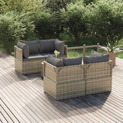Set Divani da Giardino 5 pz con Cuscini in Polyrattan Grigio
