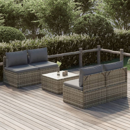 Set Divani da Giardino 5 pz con Cuscini in Polyrattan Grigio