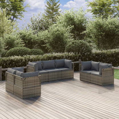 Set Divani da Giardino 7 pz con Cuscini in Polyrattan Grigio