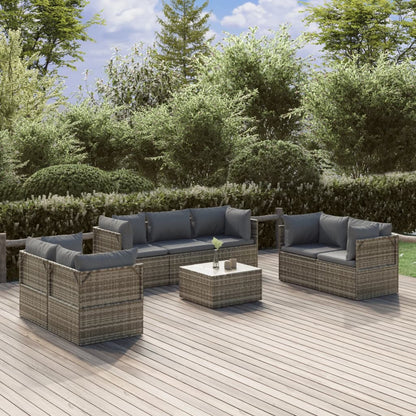 Set Divani da Giardino 8 pz con Cuscini in Polyrattan Grigio