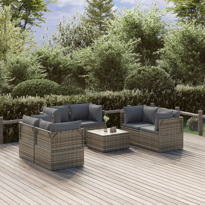 Set Divani da Giardino 7 pz con Cuscini in Polyrattan Grigio