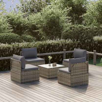 Set Divani da Giardino 5 pz con Cuscini in Polyrattan Grigio