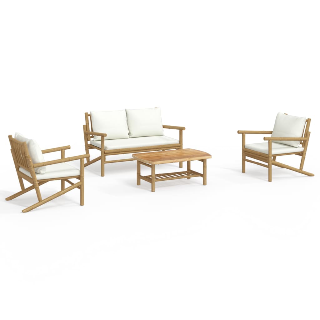 Set Salotto da Giardino 4pz con Cuscini Bianco Crema in BambÃ¹