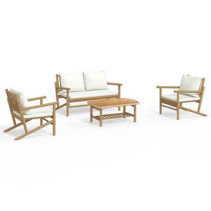 Set Salotto da Giardino 4pz con Cuscini Bianco Crema in BambÃ¹