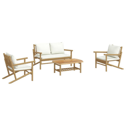 Set Salotto da Giardino 4pz con Cuscini Bianco Crema in BambÃ¹