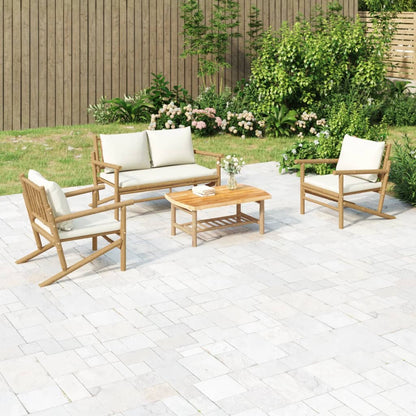 Set Salotto da Giardino 4pz con Cuscini Bianco Crema in BambÃ¹