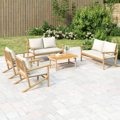 Set Salotto da Giardino 5pz con Cuscini Bianco Crema in BambÃ¹