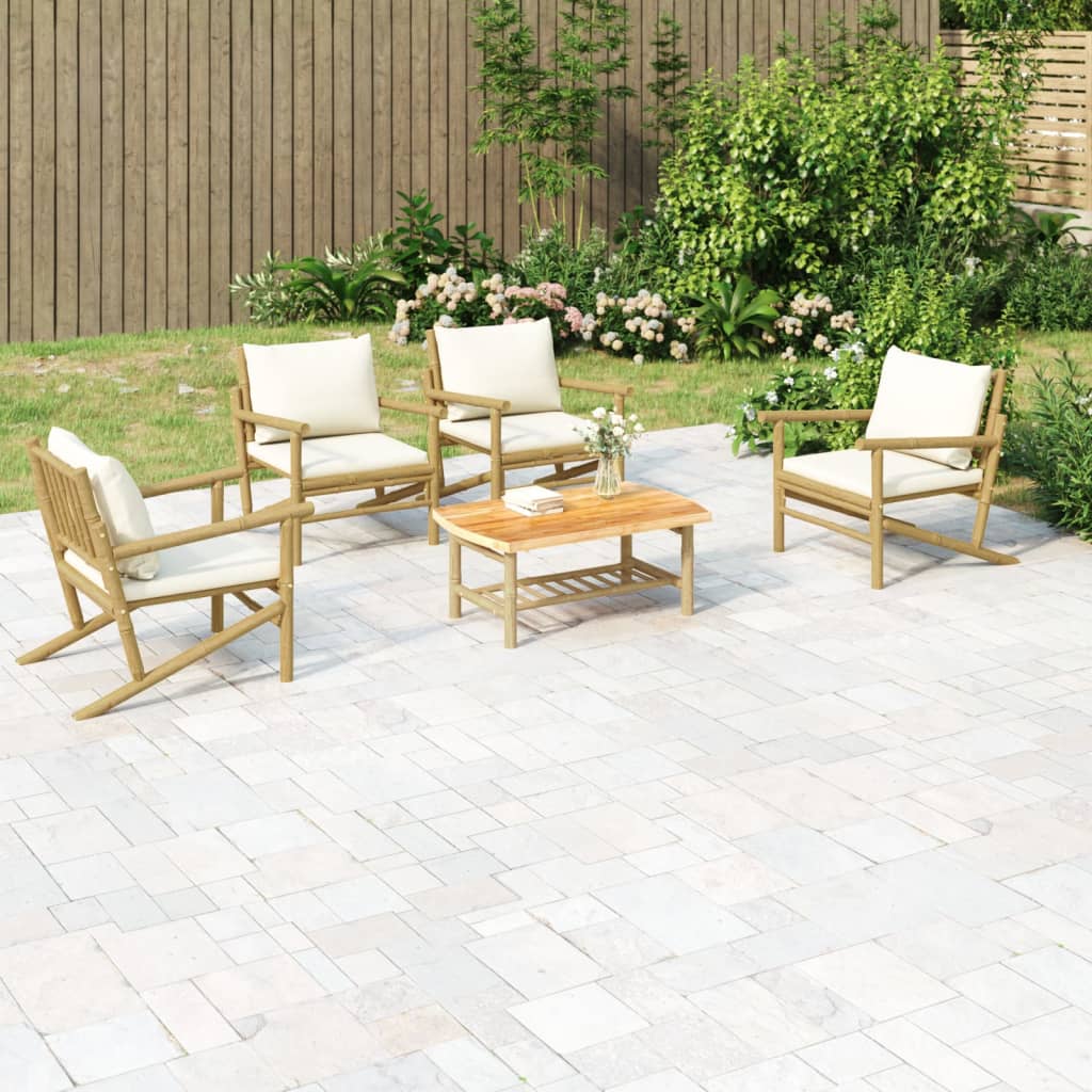 Set Salotto da Giardino 5pz con Cuscini Bianco Crema in BambÃ¹