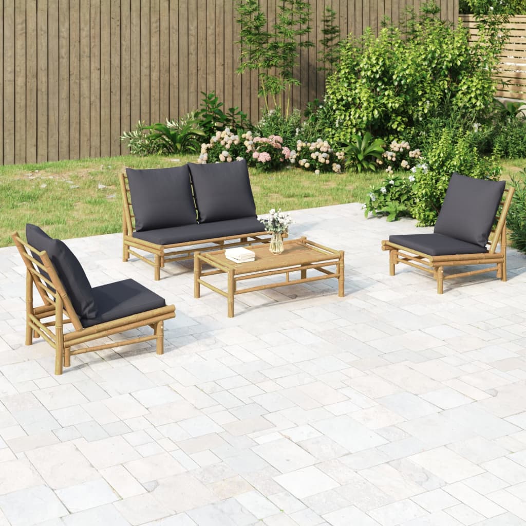 Set Salotto da Giardino 4pz con Cuscini Grigio Scuro BambÃƒÂ¹