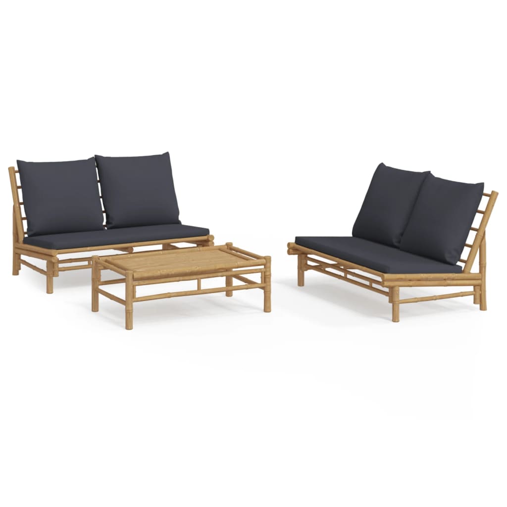 Set Salotto da Giardino 3pz con Cuscini Grigio Scuro BambÃƒÂ¹