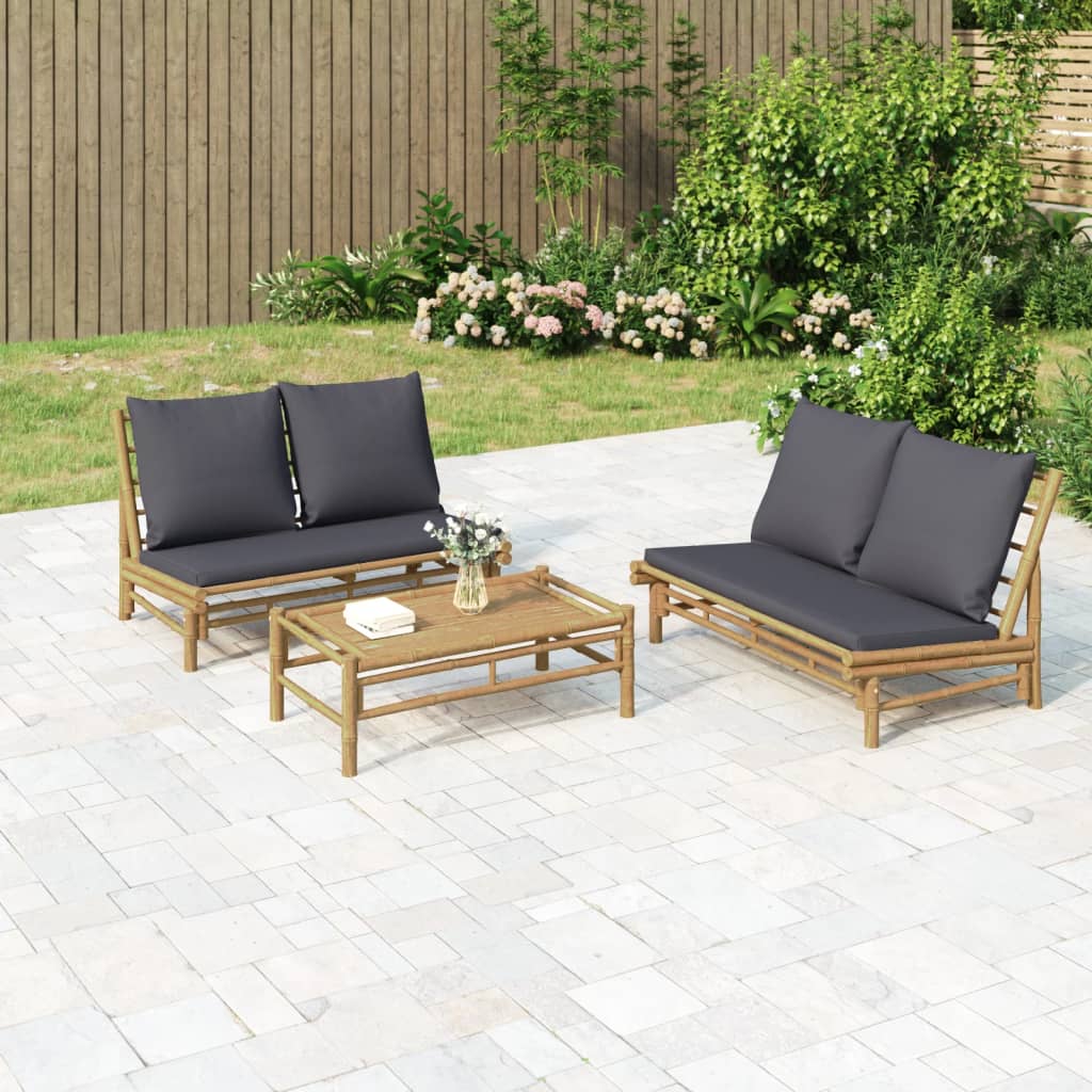 Set Salotto da Giardino 3pz con Cuscini Grigio Scuro BambÃƒÂ¹