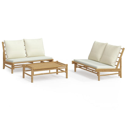 Set Salotto da Giardino 3pz con Cuscini Bianco Crema in BambÃƒÂ¹