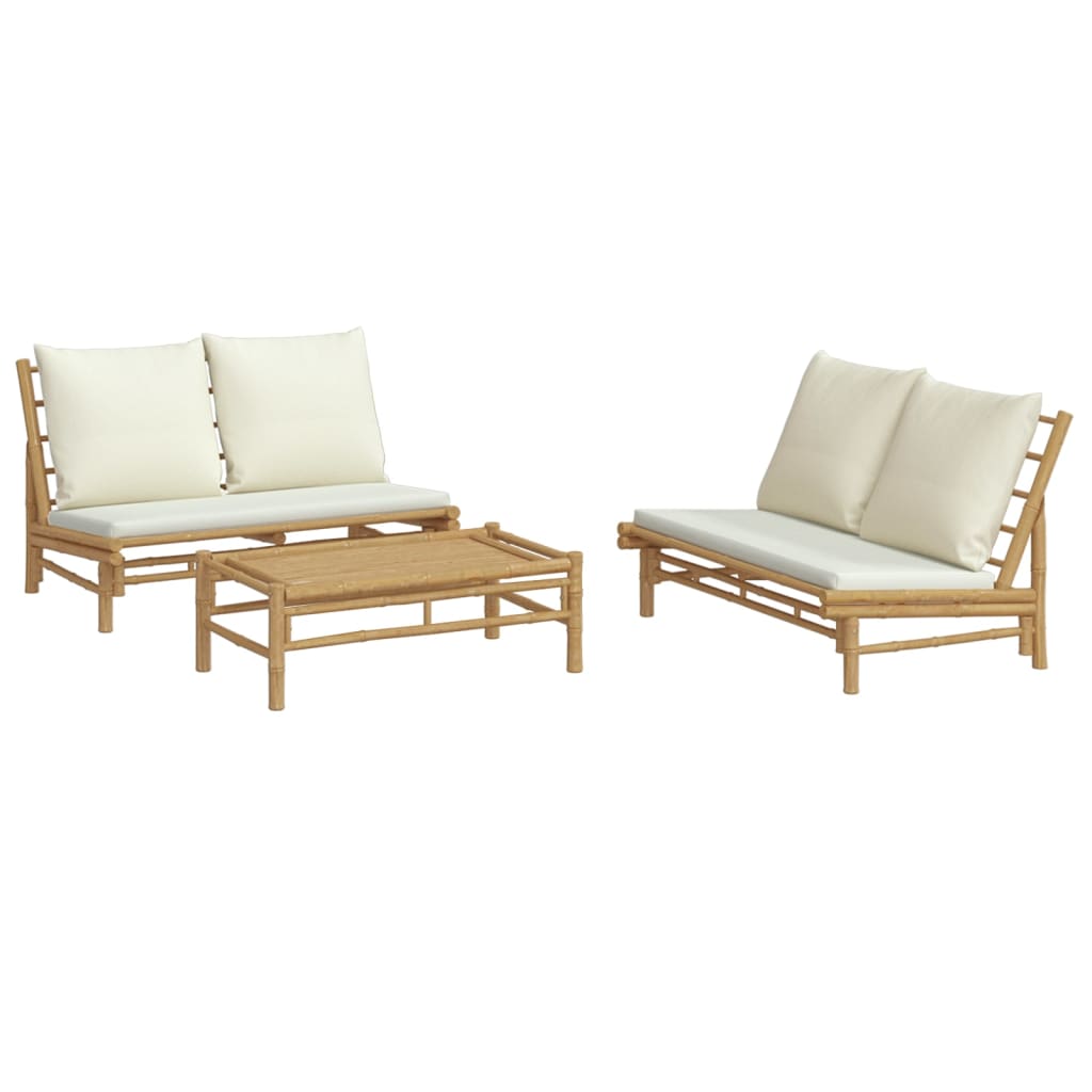 Set Salotto da Giardino 3pz con Cuscini Bianco Crema in BambÃƒÂ¹