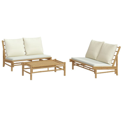 Set Salotto da Giardino 3pz con Cuscini Bianco Crema in BambÃƒÂ¹