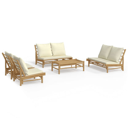 Set Salotto da Giardino 5pz con Cuscini Bianco Crema in BambÃ¹
