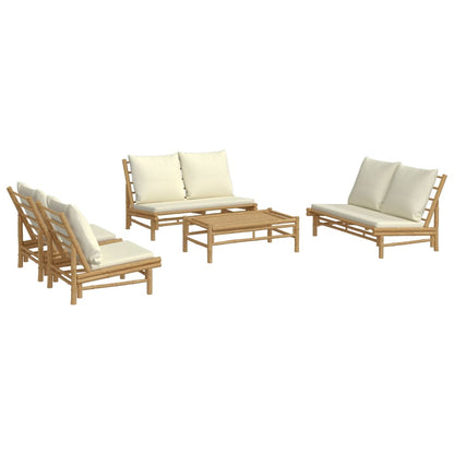 Set Salotto da Giardino 5pz con Cuscini Bianco Crema in BambÃ¹