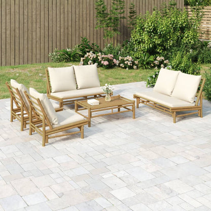 Set Salotto da Giardino 5pz con Cuscini Bianco Crema in BambÃ¹