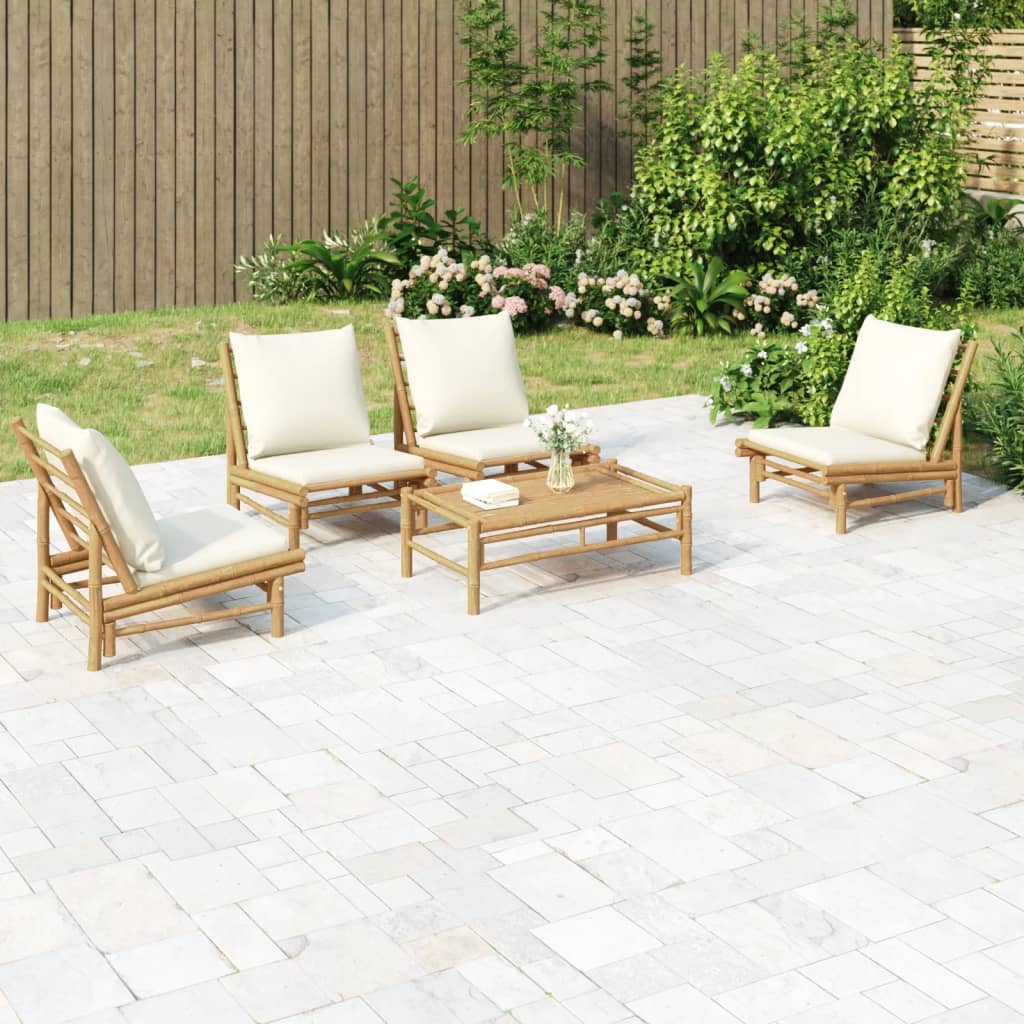 Set Salotto da Giardino 5pz con Cuscini Bianco Crema in BambÃ¹