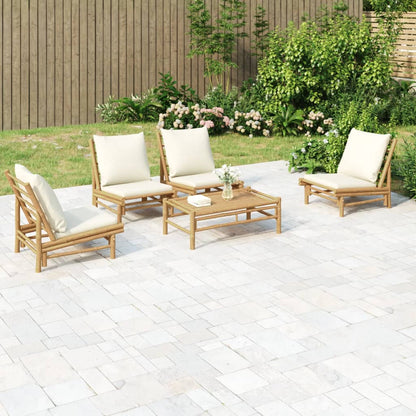 Set Salotto da Giardino 5pz con Cuscini Bianco Crema in BambÃ¹
