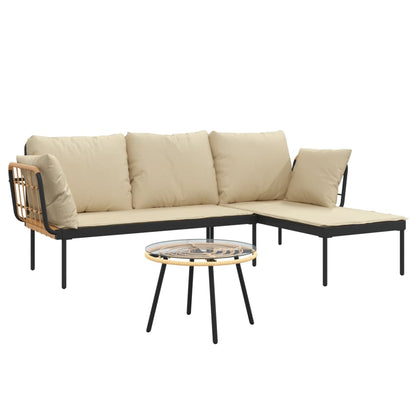 Set Salotto da Giardino 3 pz con Cuscini Beige in Polyrattan