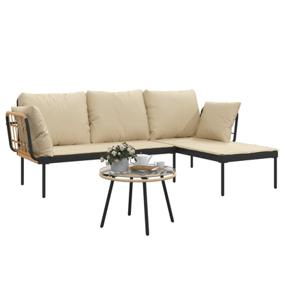 Set Salotto da Giardino 3 pz con Cuscini Beige in Polyrattan