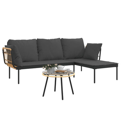 Set Salotto da Giardino 3pz con Cuscini Grigio Scuro Polyrattan