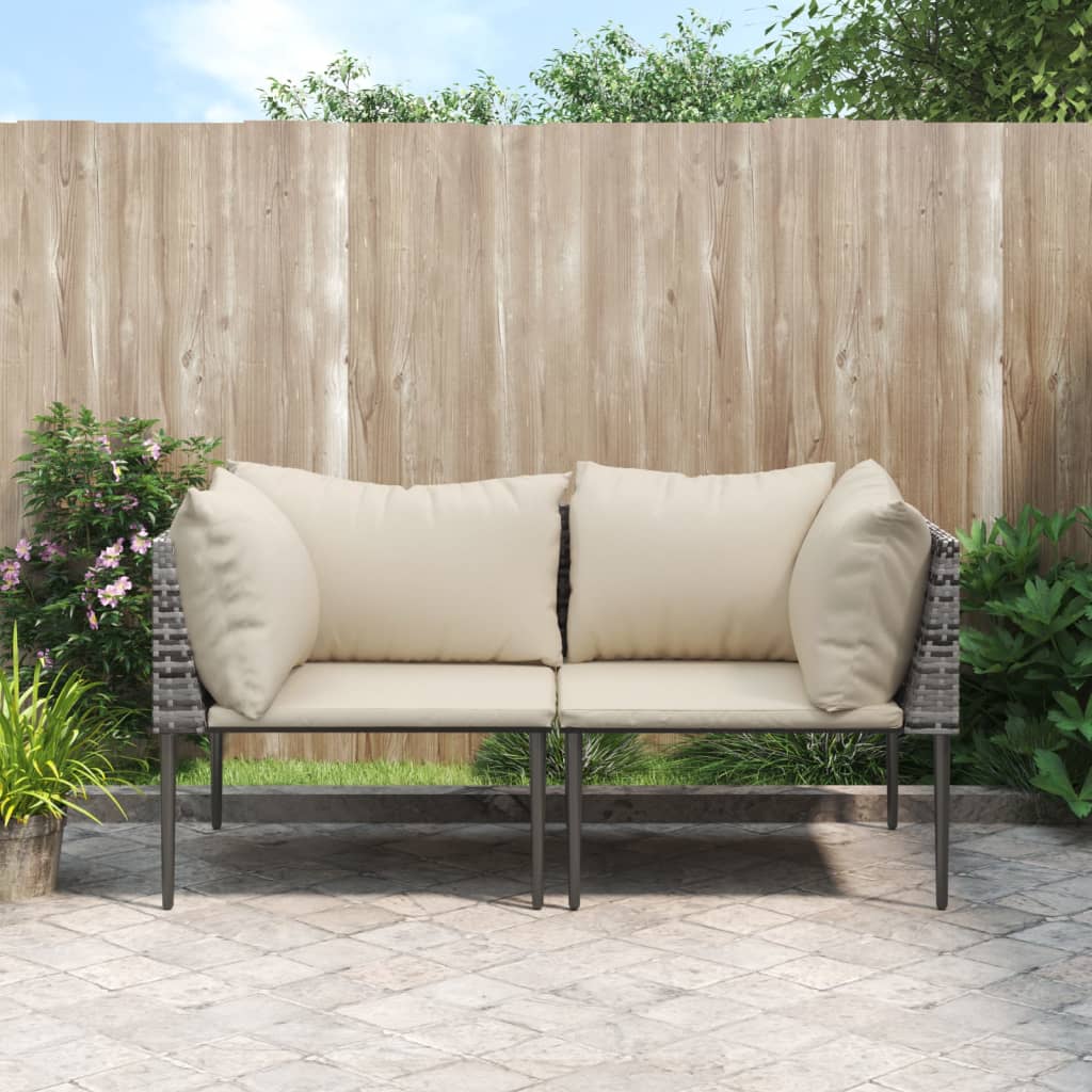Divani Angolari da Giardino con Cuscini 2pz Polyrattan Grigio