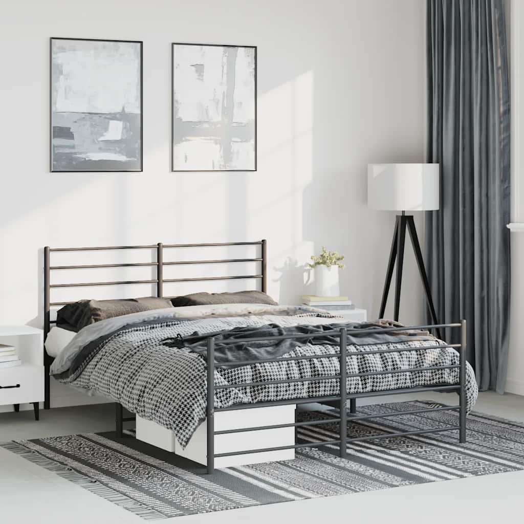 Giroletto con Testiera e Pediera Metallo Nero 135x190 cm