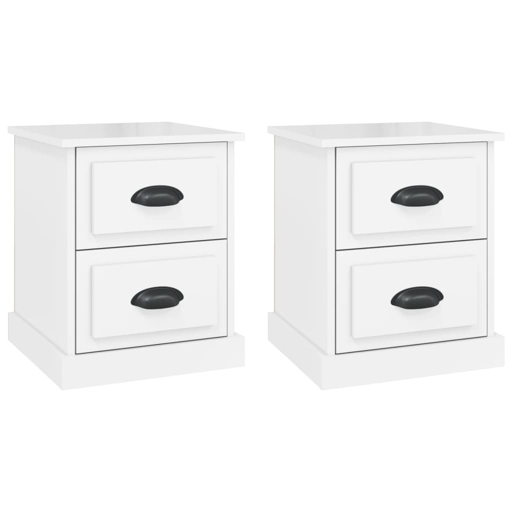 Comodini 2 pz Bianco Lucido 39x39x47,5 cm in Legno Multistrato