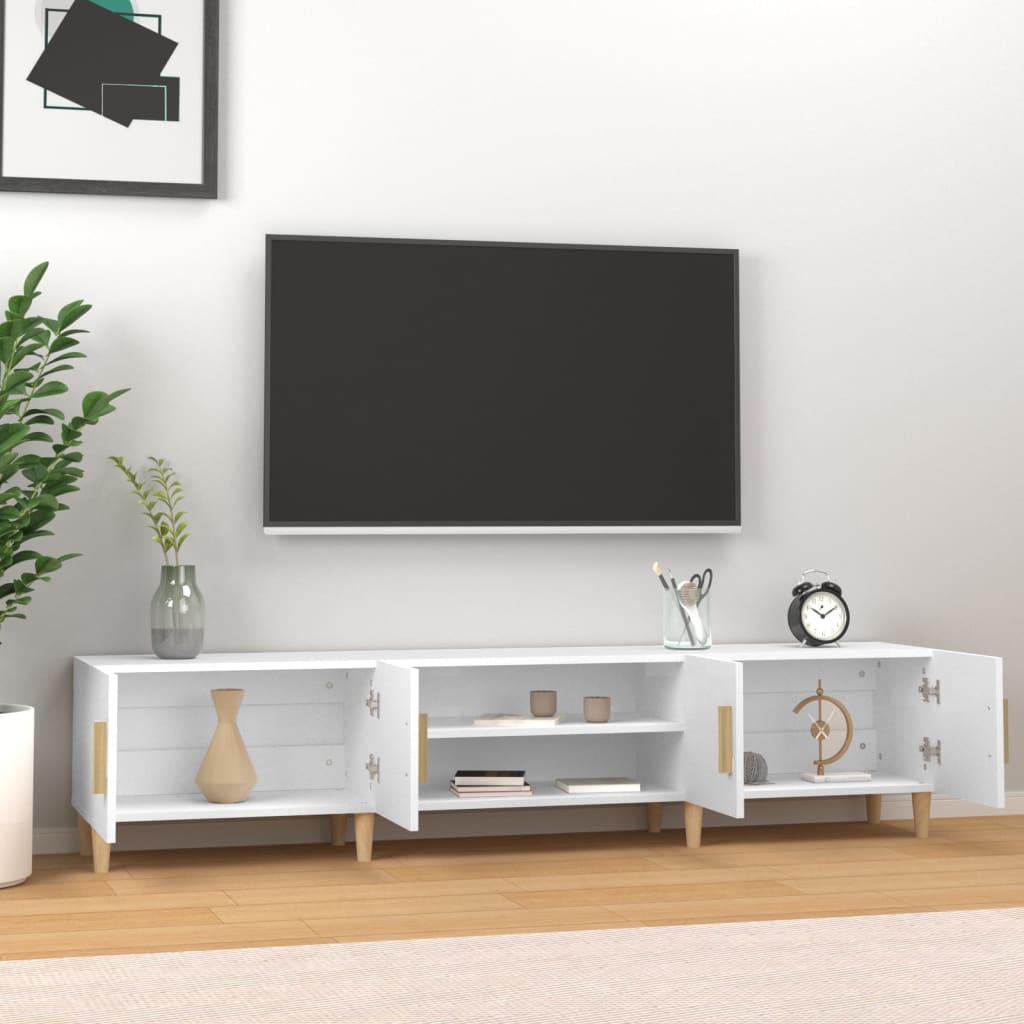Mobile TV Bianco 180x31,5x40 cm in Legno Massello di Argilla