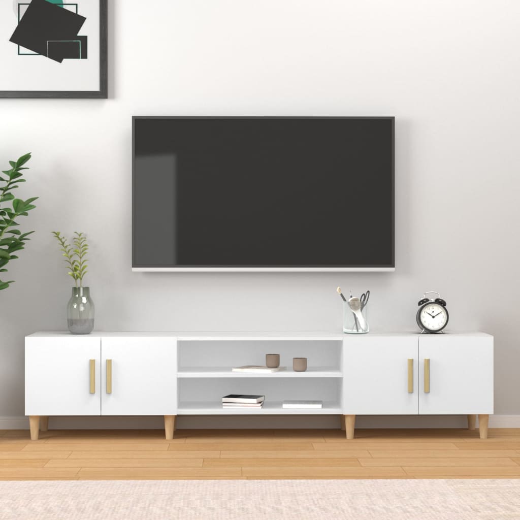 Mobile TV Bianco 180x31,5x40 cm in Legno Massello di Argilla