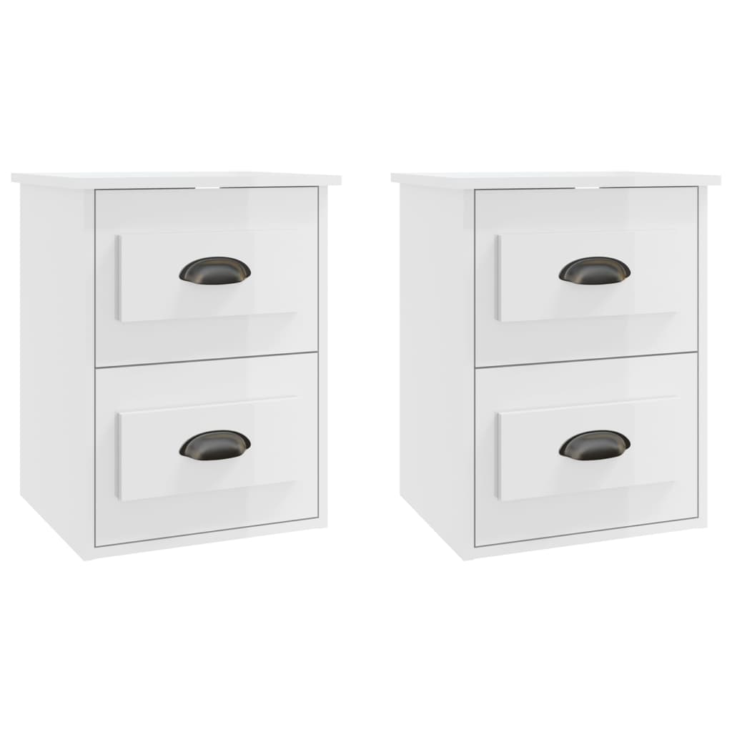 Comodini a Parete 2 pz Bianco Lucido 41,5x36x53 cm