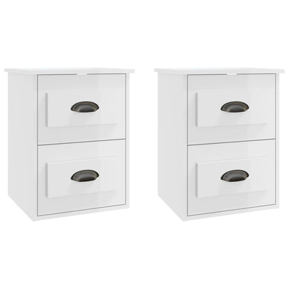Comodini a Parete 2 pz Bianco Lucido 41,5x36x53 cm