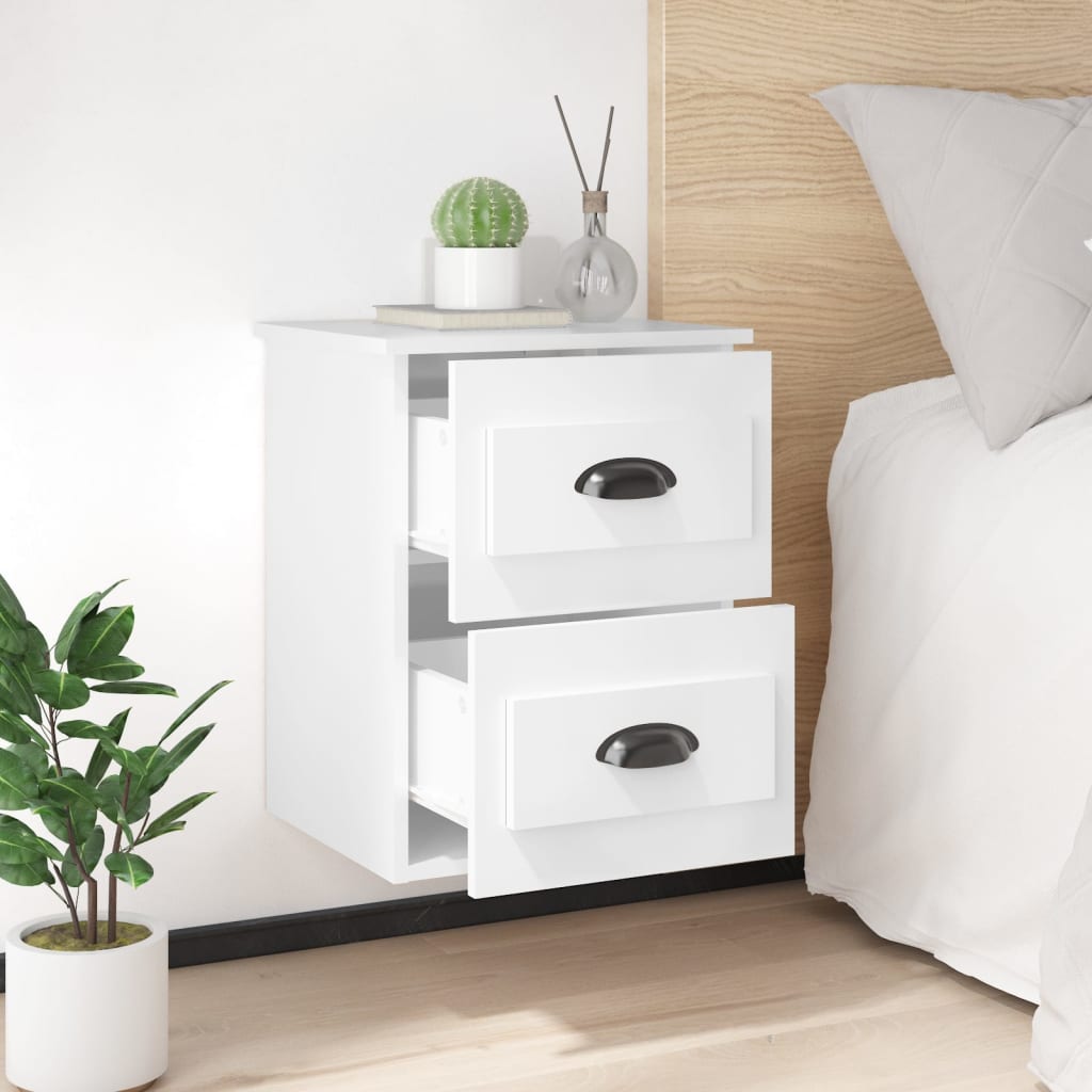 Comodini a Parete 2 pz Bianco Lucido 41,5x36x53 cm